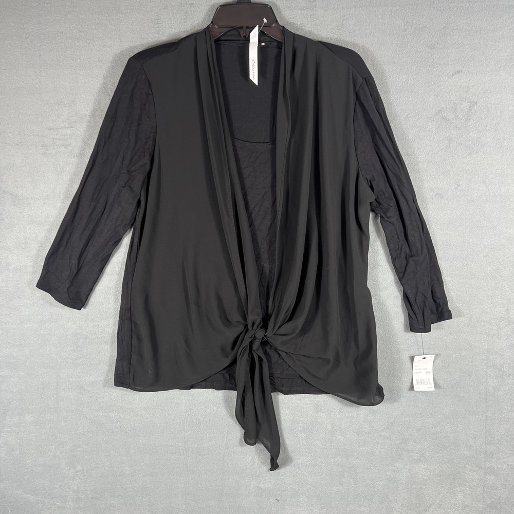 NY‎ Collection Women's Black Tie-Front Open Cardigan Top Size L New with Tags